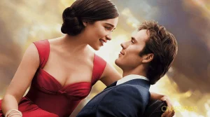 Foto de los dos protagonistas, Louisa y William. La chica sentada sobre el regazo del joven en sillas de ruedas.